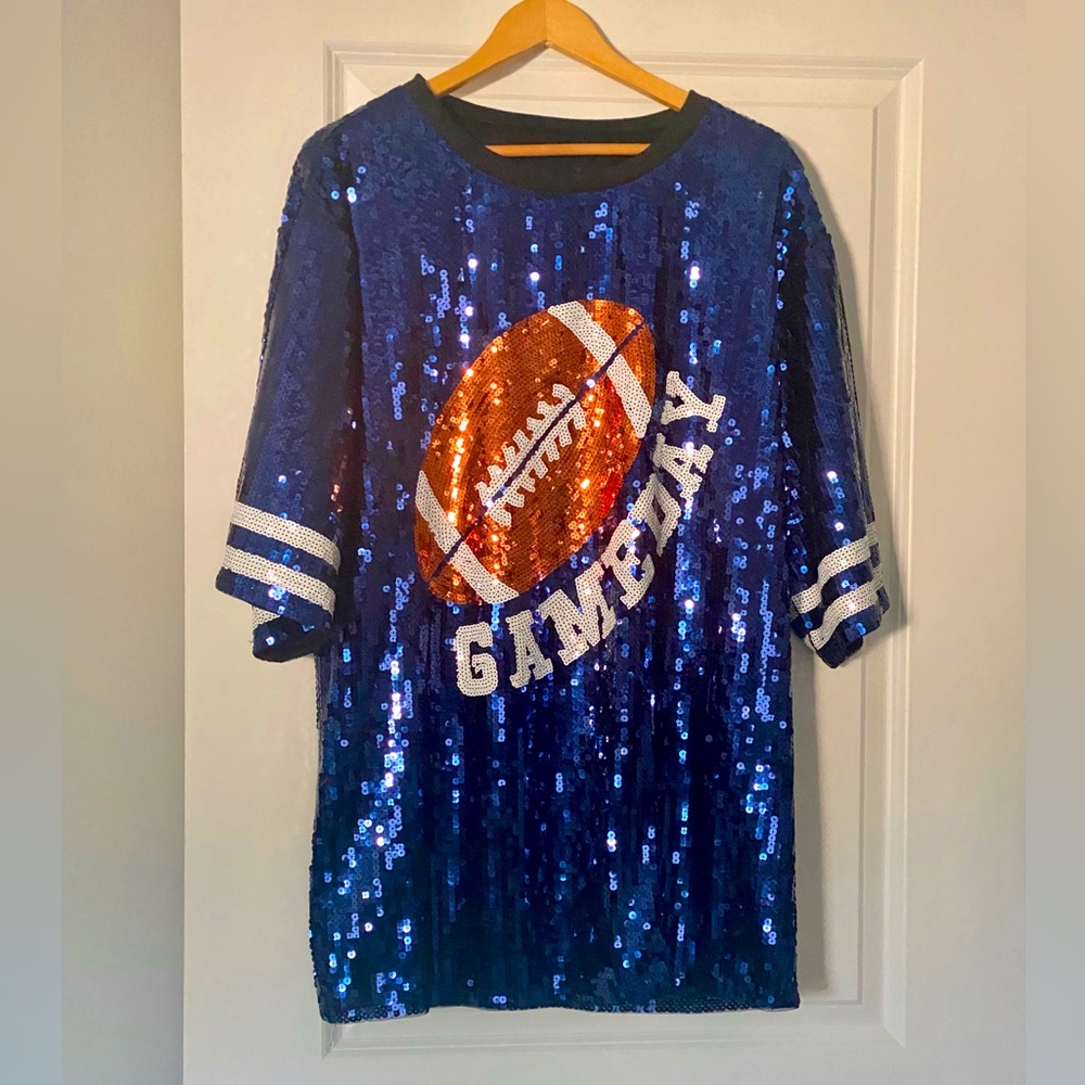 Blue sequin Game Day dress